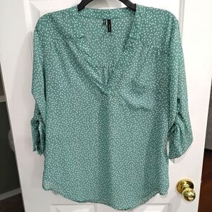Maurice's Green Relaxed Blouse with Cuffed Sleeves